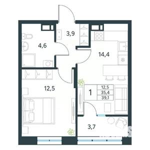 1-к квартира, вторичка, 39м2, 10/18 этаж