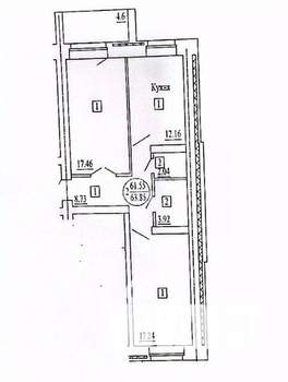 2-к квартира, вторичка, 62м2, 9/9 этаж