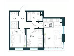 2-к квартира, вторичка, 55м2, 2/10 этаж