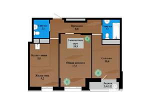 3-к квартира, строящийся дом, 59м2, 12/12 этаж