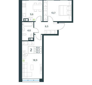 2-к квартира, вторичка, 53м2, 2/18 этаж