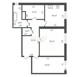 3-к квартира, вторичка, 68м2, 1/2 этаж
