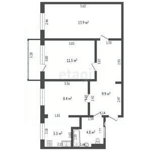 3-к квартира, вторичка, 54м2, 2/5 этаж