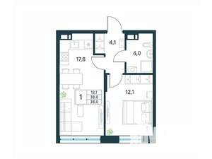 1-к квартира, вторичка, 38м2, 3/18 этаж