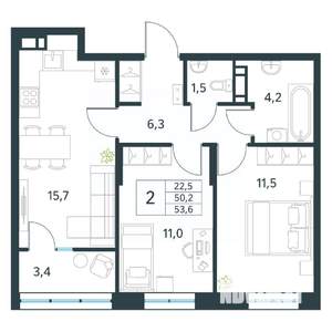 2-к квартира, вторичка, 54м2, 18/18 этаж