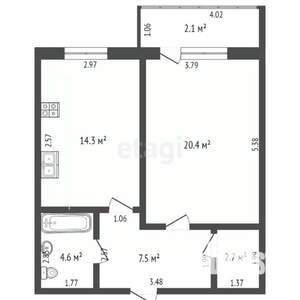 1-к квартира, вторичка, 50м2, 5/7 этаж