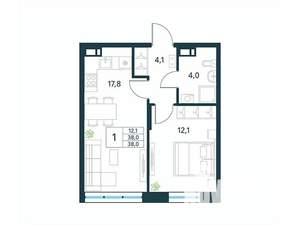 1-к квартира, вторичка, 38м2, 12/18 этаж