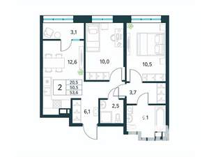 2-к квартира, вторичка, 54м2, 12/18 этаж