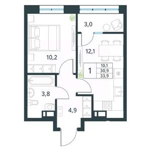 1-к квартира, вторичка, 34м2, 10/18 этаж
