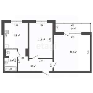 2-к квартира, вторичка, 51м2, 10/10 этаж