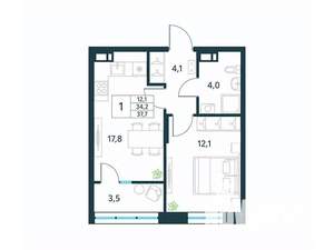 1-к квартира, вторичка, 38м2, 11/18 этаж
