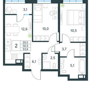 2-к квартира, вторичка, 54м2, 7/18 этаж