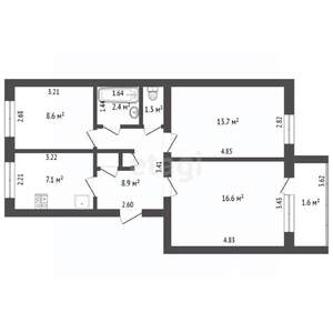 3-к квартира, вторичка, 59м2, 3/5 этаж