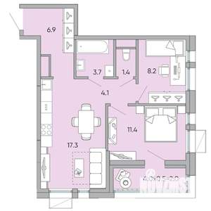 2-к квартира, вторичка, 55м2, 12/18 этаж