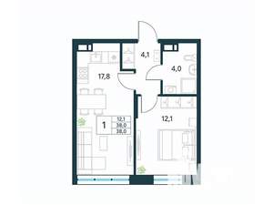 1-к квартира, вторичка, 38м2, 16/18 этаж