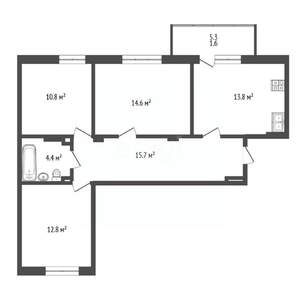 3-к квартира, вторичка, 72м2, 1/9 этаж