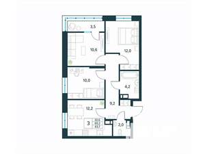 3-к квартира, вторичка, 64м2, 12/18 этаж