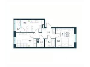 2-к квартира, вторичка, 55м2, 10/18 этаж