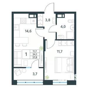 1-к квартира, вторичка, 38м2, 18/18 этаж