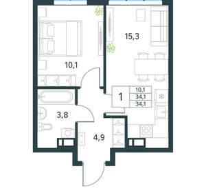 1-к квартира, вторичка, 34м2, 4/18 этаж