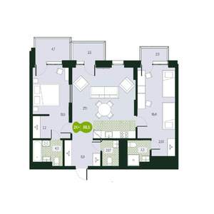 3-к квартира, вторичка, 89м2, 4/17 этаж