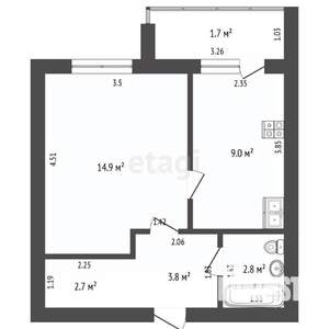 1-к квартира, вторичка, 34м2, 2/9 этаж