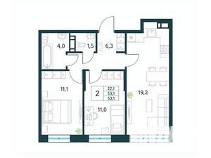 2-к квартира, вторичка, 53м2, 4/18 этаж