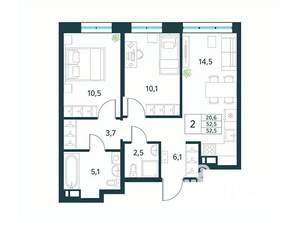 2-к квартира, вторичка, 53м2, 3/18 этаж
