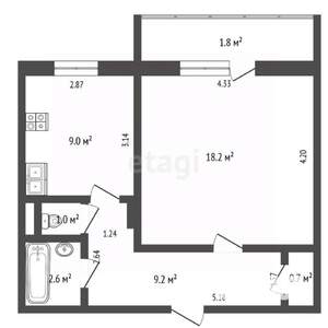 1-к квартира, вторичка, 41м2, 2/9 этаж