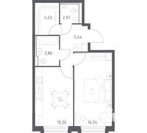 1-к квартира, вторичка, 45м2, 16/17 этаж