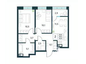 2-к квартира, вторичка, 52м2, 16/18 этаж