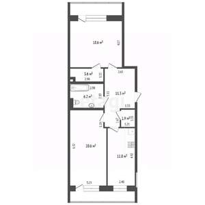 2-к квартира, вторичка, 74м2, 6/17 этаж