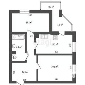 2-к квартира, вторичка, 71м2, 1/9 этаж