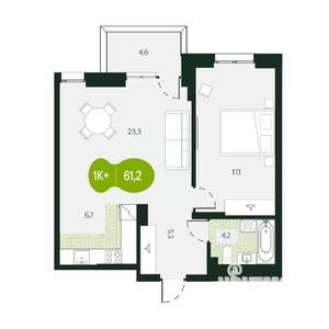 2-к квартира, вторичка, 61м2, 1/18 этаж