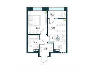 1-к квартира, вторичка, 34м2, 17/18 этаж