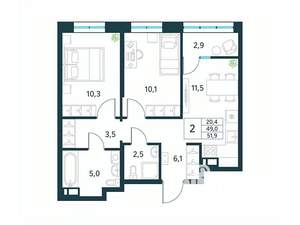 2-к квартира, вторичка, 52м2, 9/18 этаж