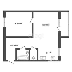 1-к квартира, вторичка, 44м2, 2/5 этаж