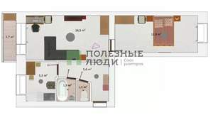 2-к квартира, вторичка, 45м2, 5/5 этаж