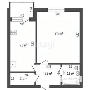 1-к квартира, вторичка, 36м2, 6/9 этаж