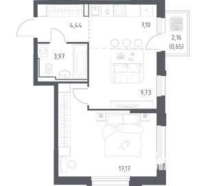 1-к квартира, вторичка, 43м2, 4/17 этаж