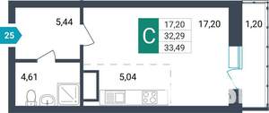 Студия квартира, строящийся дом, 33м2, 2/16 этаж