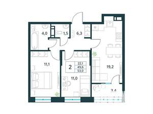 2-к квартира, вторичка, 53м2, 18/18 этаж