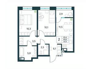 2-к квартира, вторичка, 52м2, 11/18 этаж