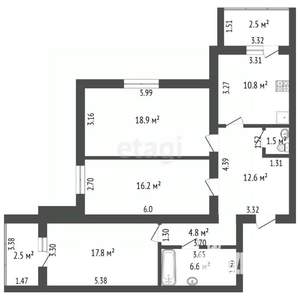 3-к квартира, вторичка, 89м2, 5/9 этаж