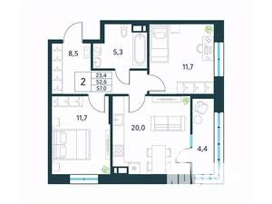 2-к квартира, вторичка, 57м2, 14/18 этаж