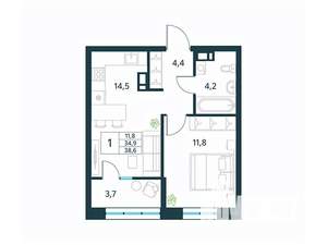 1-к квартира, вторичка, 39м2, 2/18 этаж
