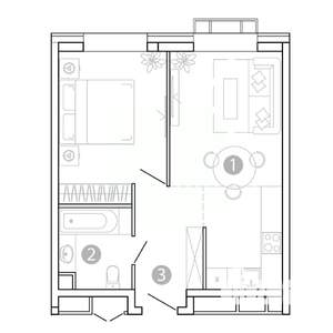 1-к квартира, вторичка, 42м2, 3/15 этаж