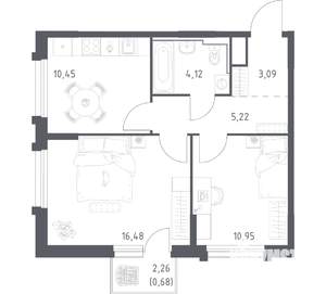 2-к квартира, вторичка, 51м2, 17/17 этаж
