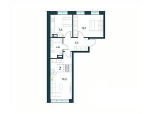 2-к квартира, вторичка, 53м2, 2/18 этаж