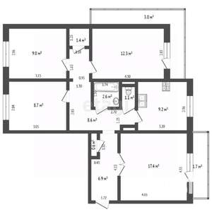 4-к квартира, вторичка, 78м2, 7/9 этаж